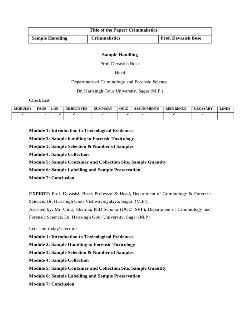 14+sample Handling | PDF | Toxicology | Forensic Science