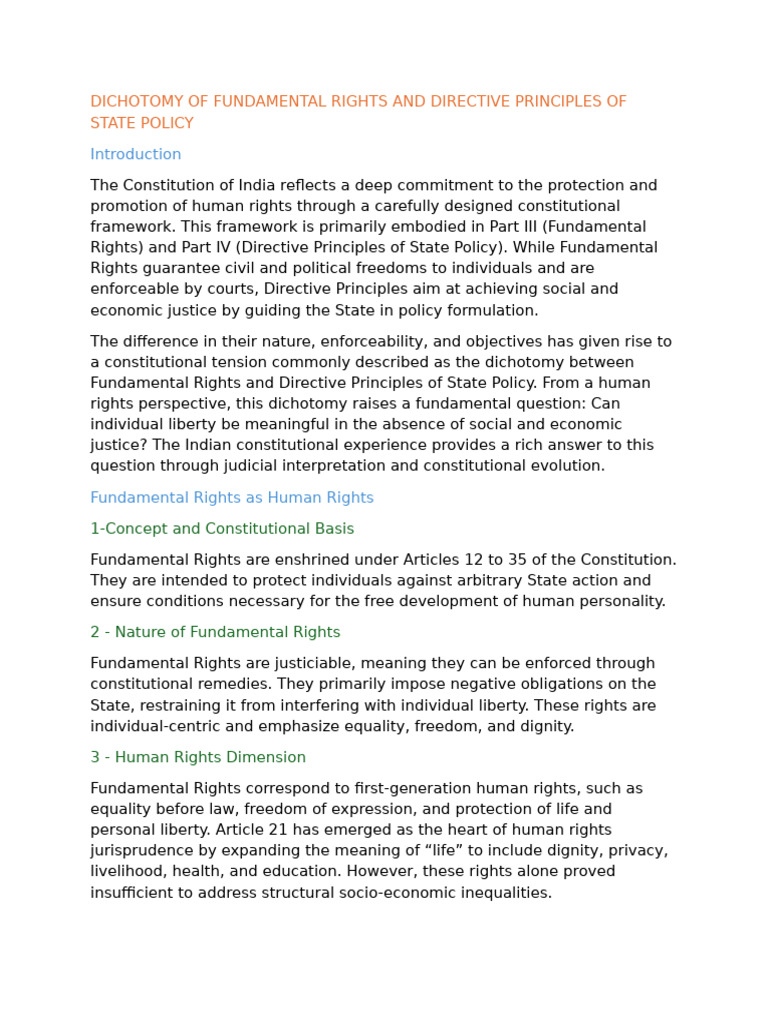Dichotomy Between FR and DPSP | PDF | Human Rights | Civil Liberties