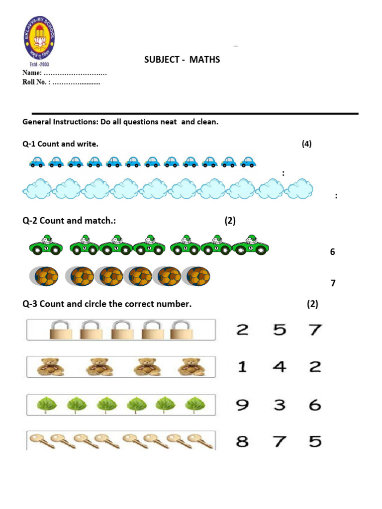 Maths Paper Examination Pre-Nur (2025) | PDF