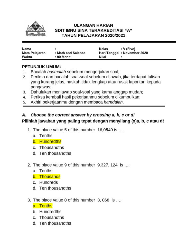 Math Test Unit 2 and Science Unit 2 | PDF | Rain | Water
