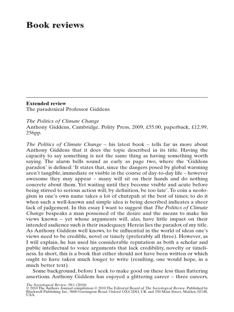 Castree 2010 Book Review The Politics of Climate Change | PDF
