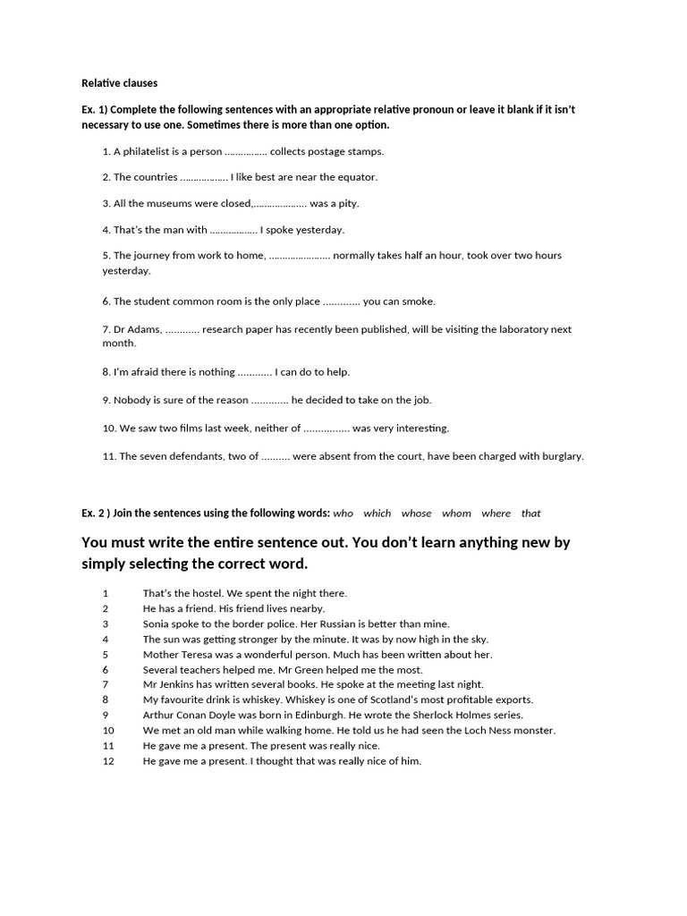 Relative Clauses Assignments | PDF