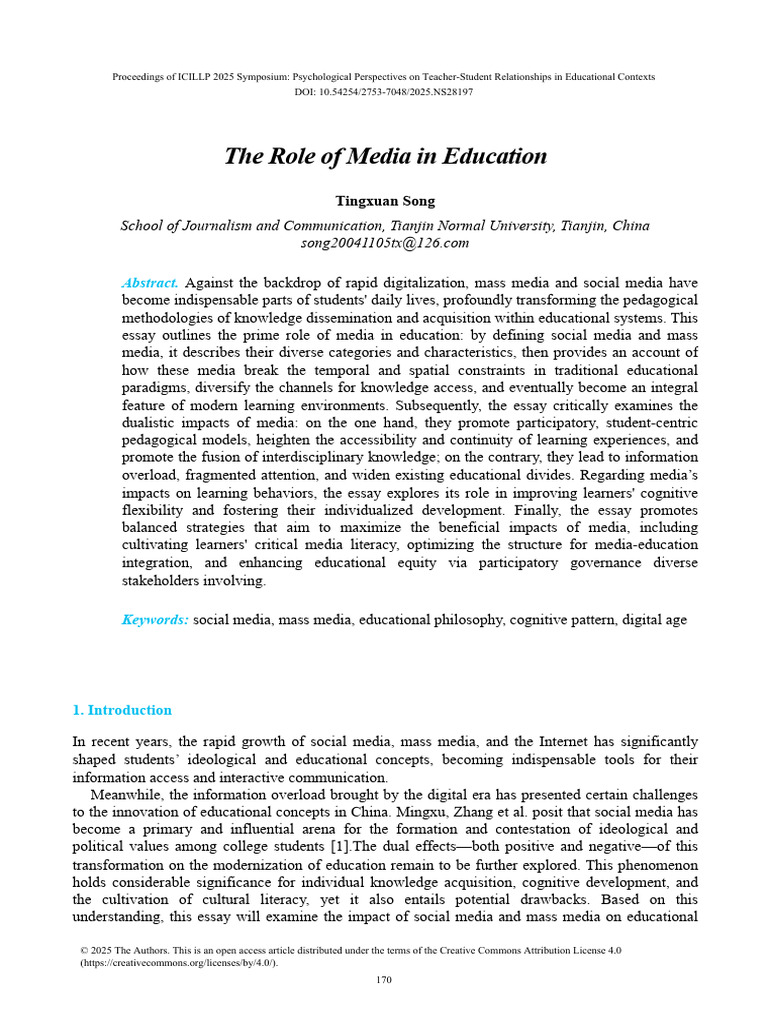 The Role of Media in Education | PDF | Cognition | Learning