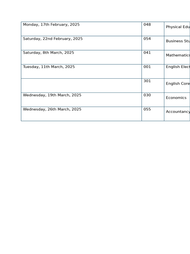 Date Sheet | PDF