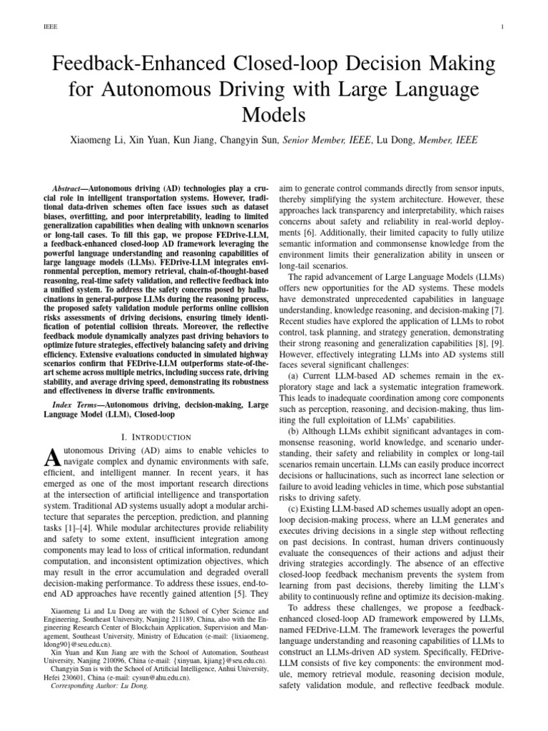 Feedback Enhanced Closed Loop Decision Making For Autonomous Driving ...
