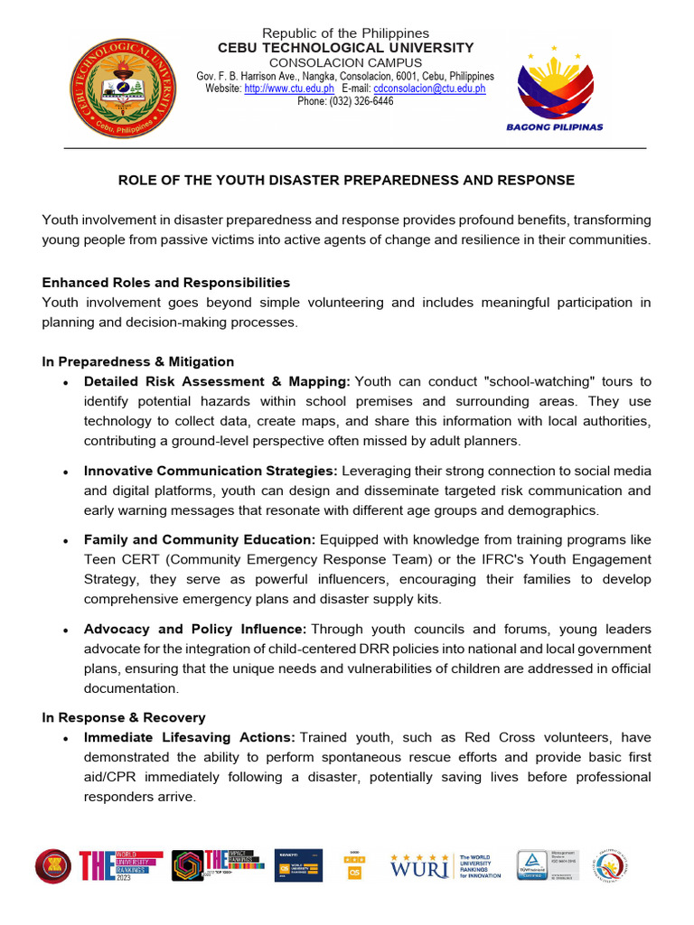 Role of The Youth Disaster Preparedness and Response | PDF | Emergency ...