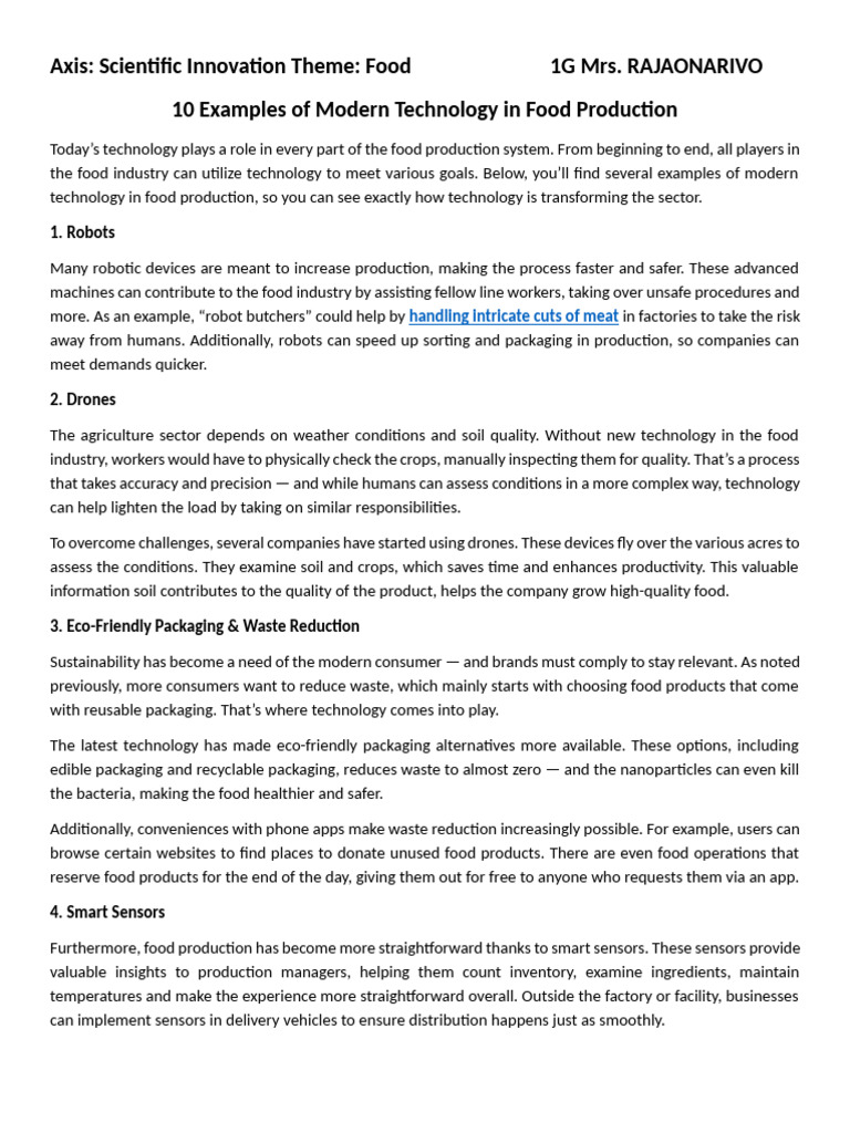 10 Examples of Modern Technology in Food Production | PDF | Food ...
