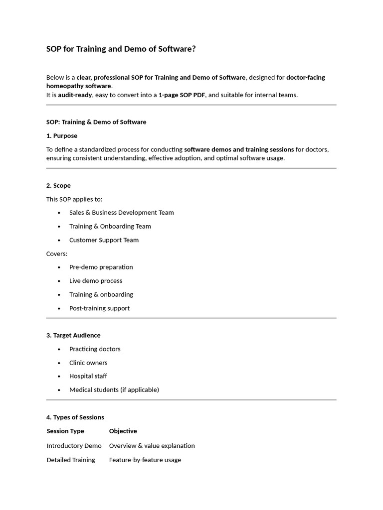 SOP For Training and Demo of Software | PDF | Computing
