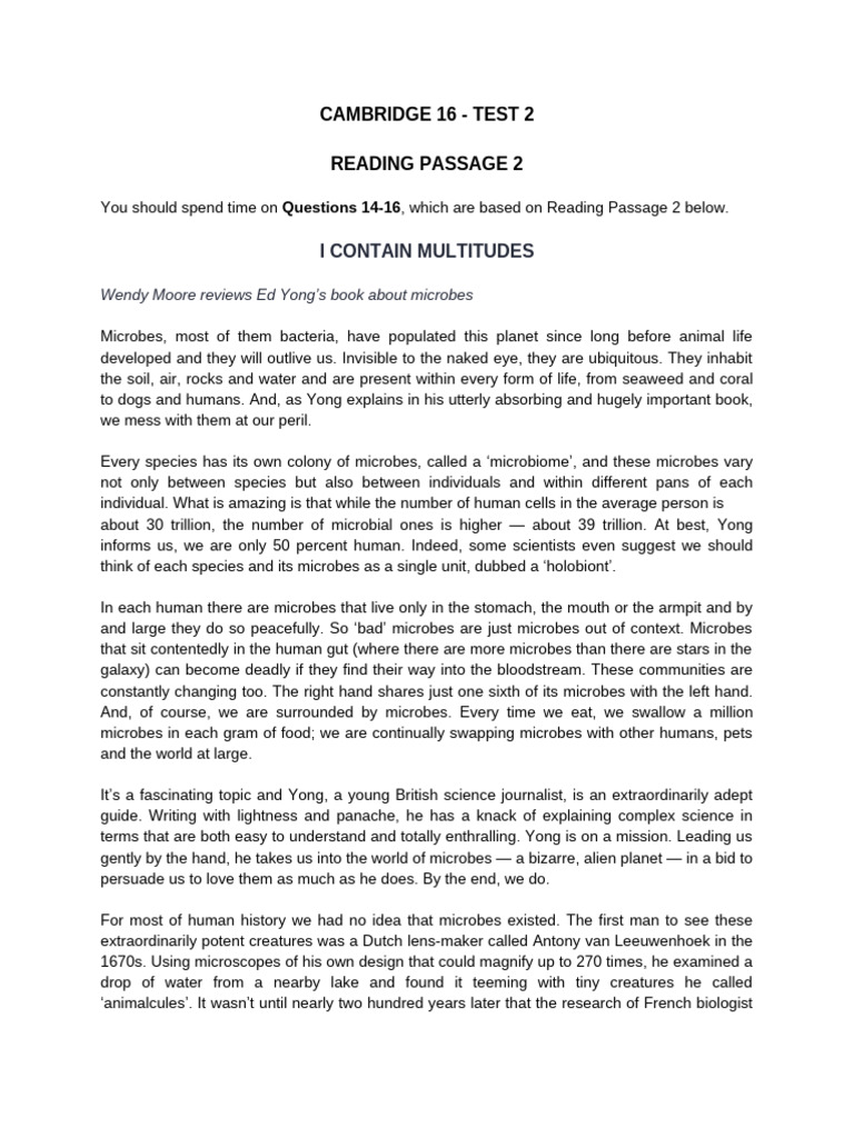 Unit 34 - Cambridge 16 - Test 2 - Passage 2 | PDF | Microorganism ...