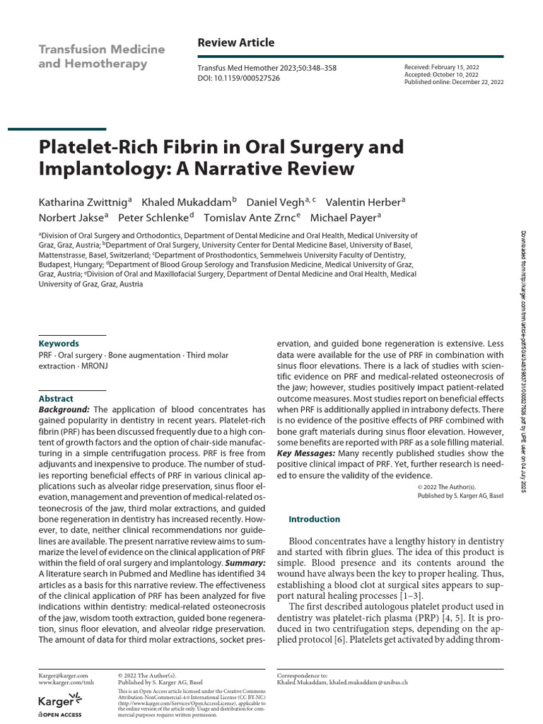 09 Platelet-Rich Fibrin in Oral Surgery and Implantology A Narrative ...