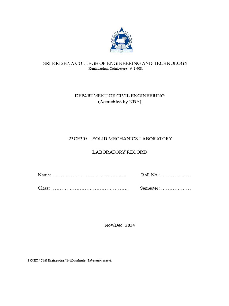 Solid Mechanics Lab Manual Ex - No 1 | PDF | Deformation (Engineering ...