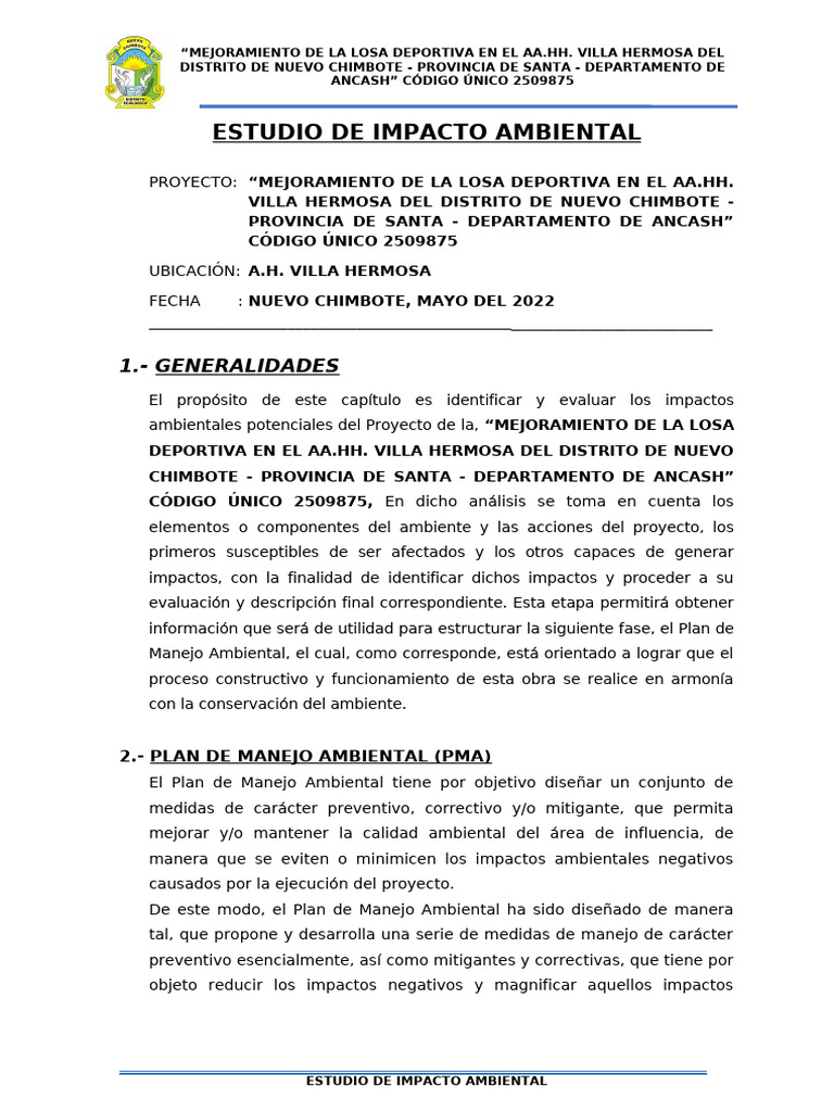 Estudio de Impacto Ambiental | PDF | Entorno natural | Evaluación de ...