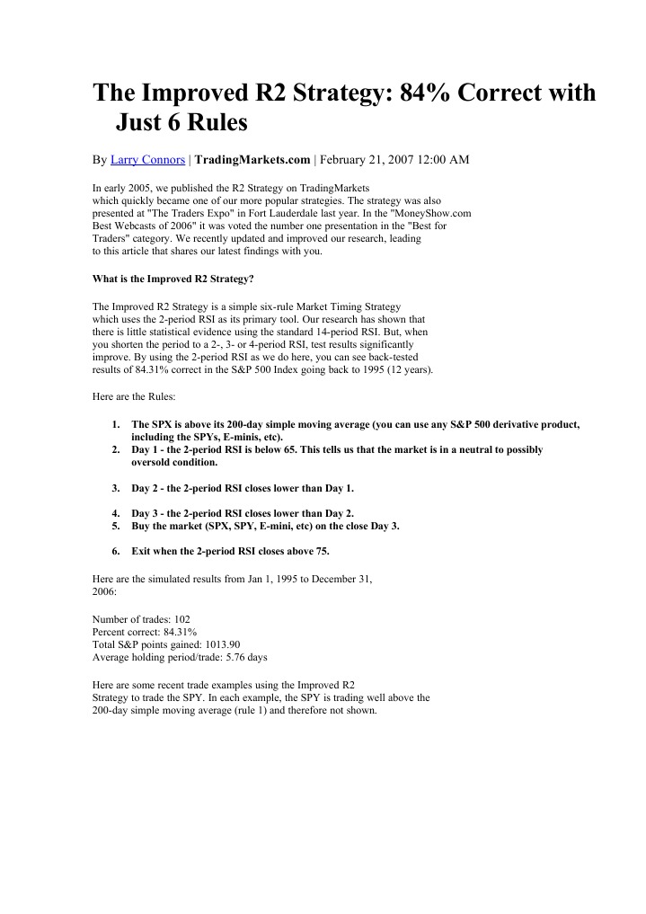 The Improved R2 Strategy | PDF | S&P 500 Index | Business Economics