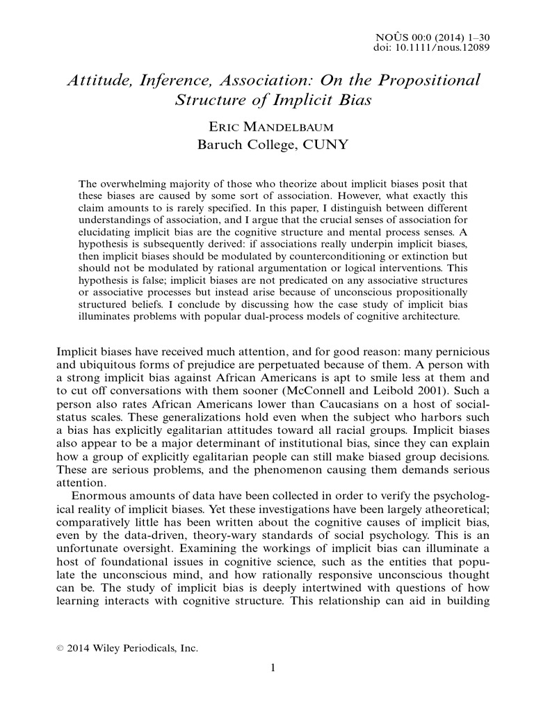 Mandelbaum, E - Attitude, Inference, Association. On The Propositional ...