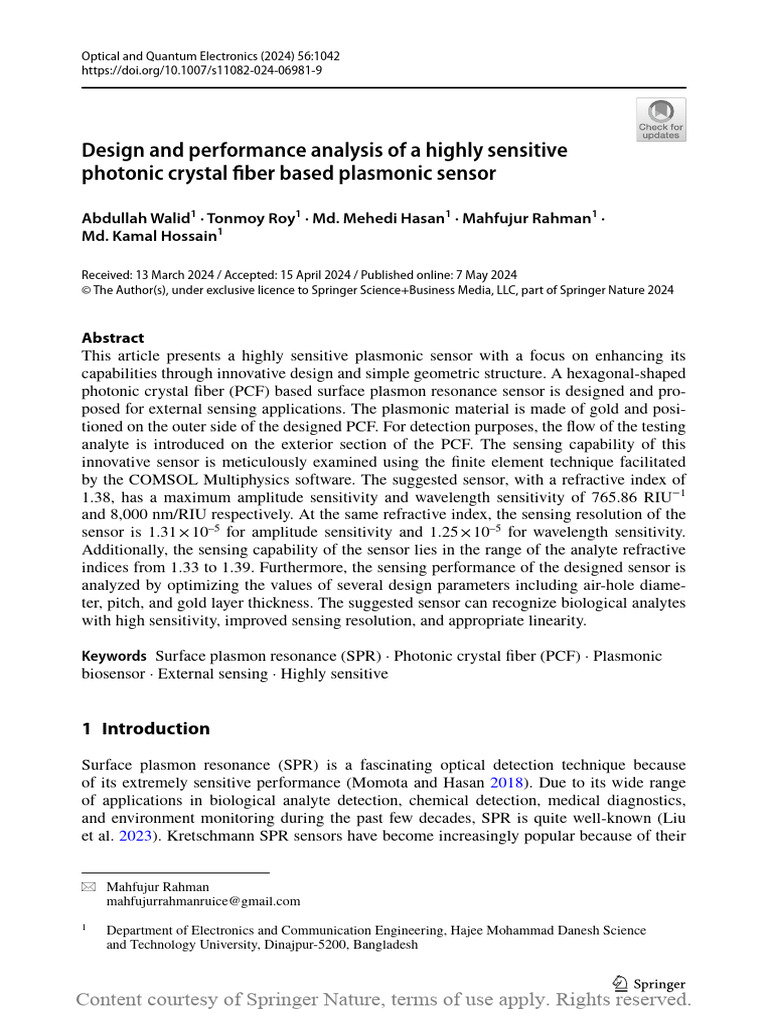 Design and Performance Analysis of A Highly Sensit | PDF | Surface ...