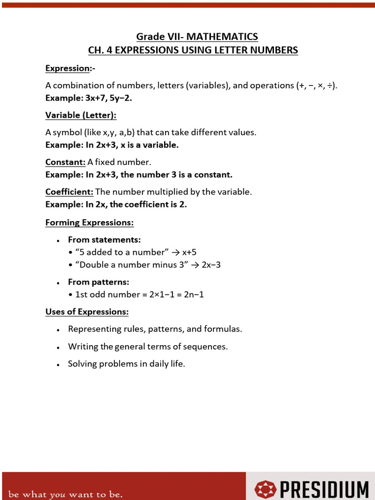 Ch.4 Expression Using Letters | PDF | Multiplication | Variable ...