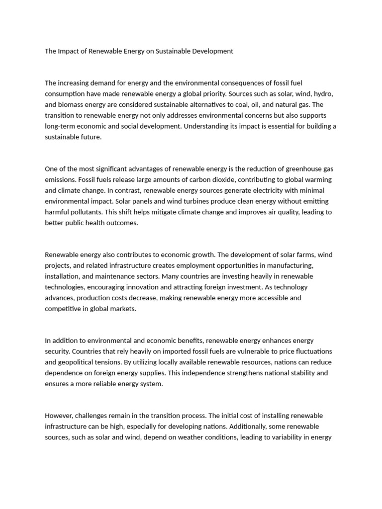 The Impact of Renewable Energy On Sustainable Development | PDF ...