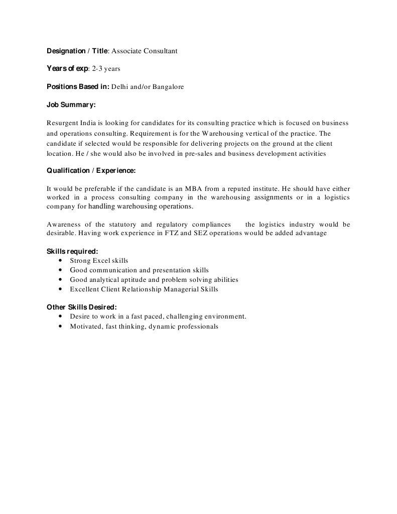 Associate Consultant Role in Warehousing | PDF