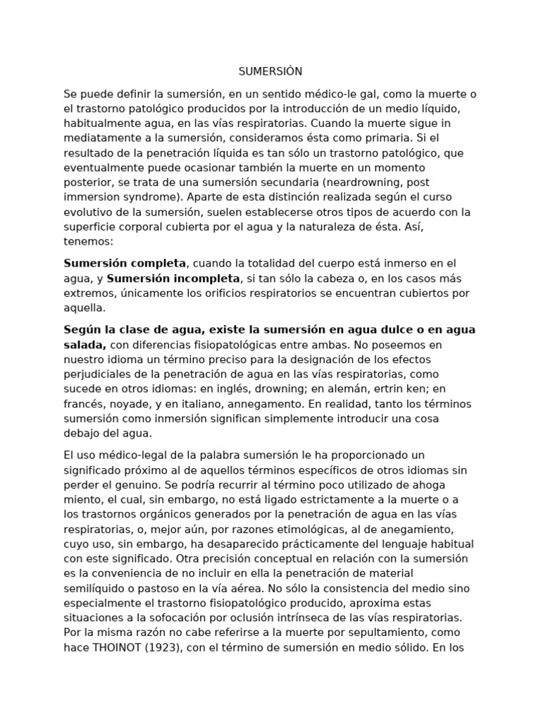 SUMERSIÓNSe Puede Definir La Sumersión | PDF | Agua | Sistema respiratorio