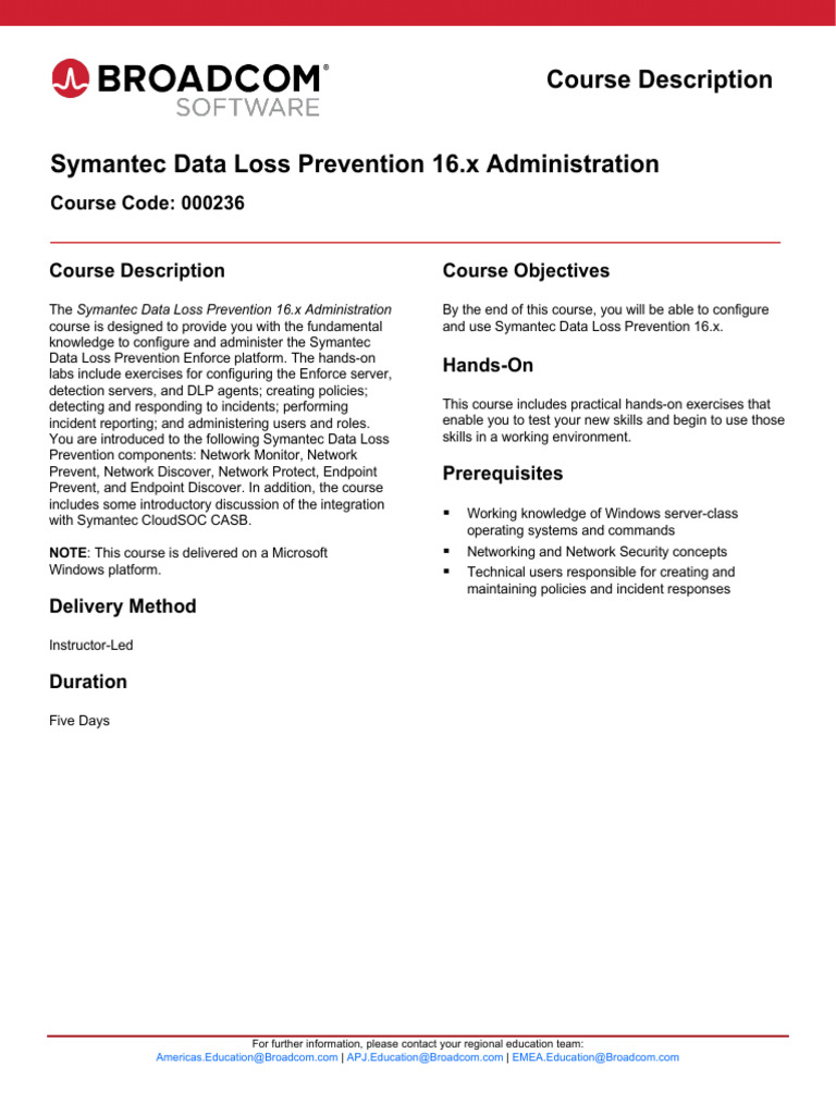 Course Description Symantec Data Loss Prevention 16x Administration ...