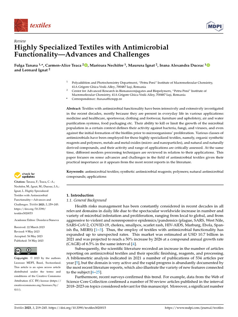 Highly Specialized Textiles With Antimicrobial Fun | PDF ...