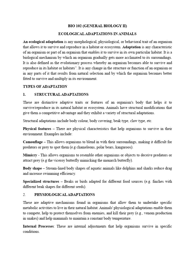 Bio 102 Ecological Adapations in Animals | PDF | Predation | Desert