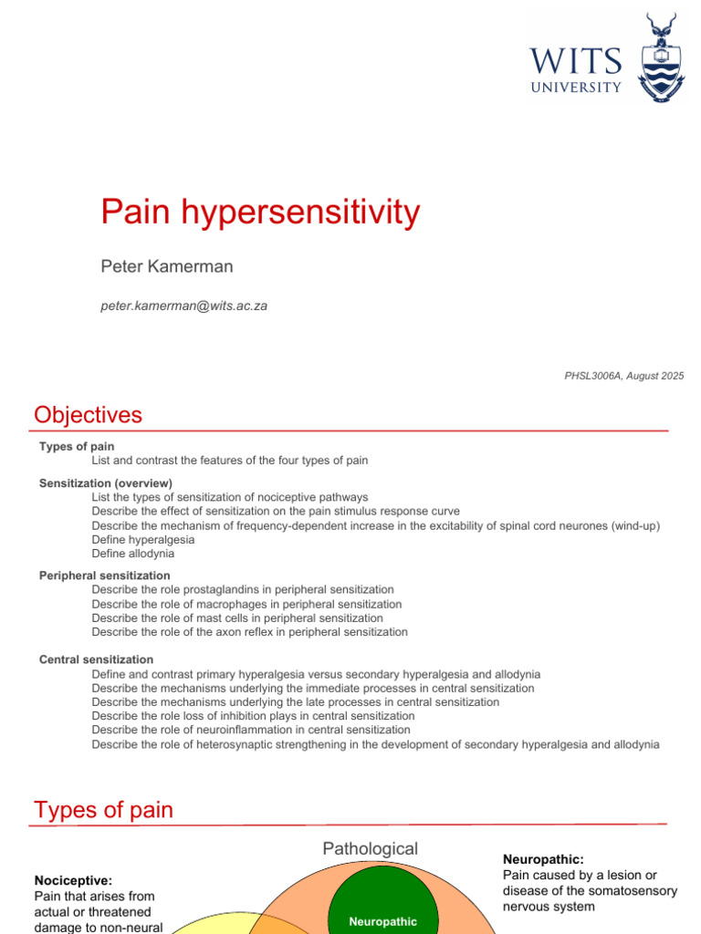 Lecture Nociception Pathophysiology | PDF | Pain | Symptoms And Signs