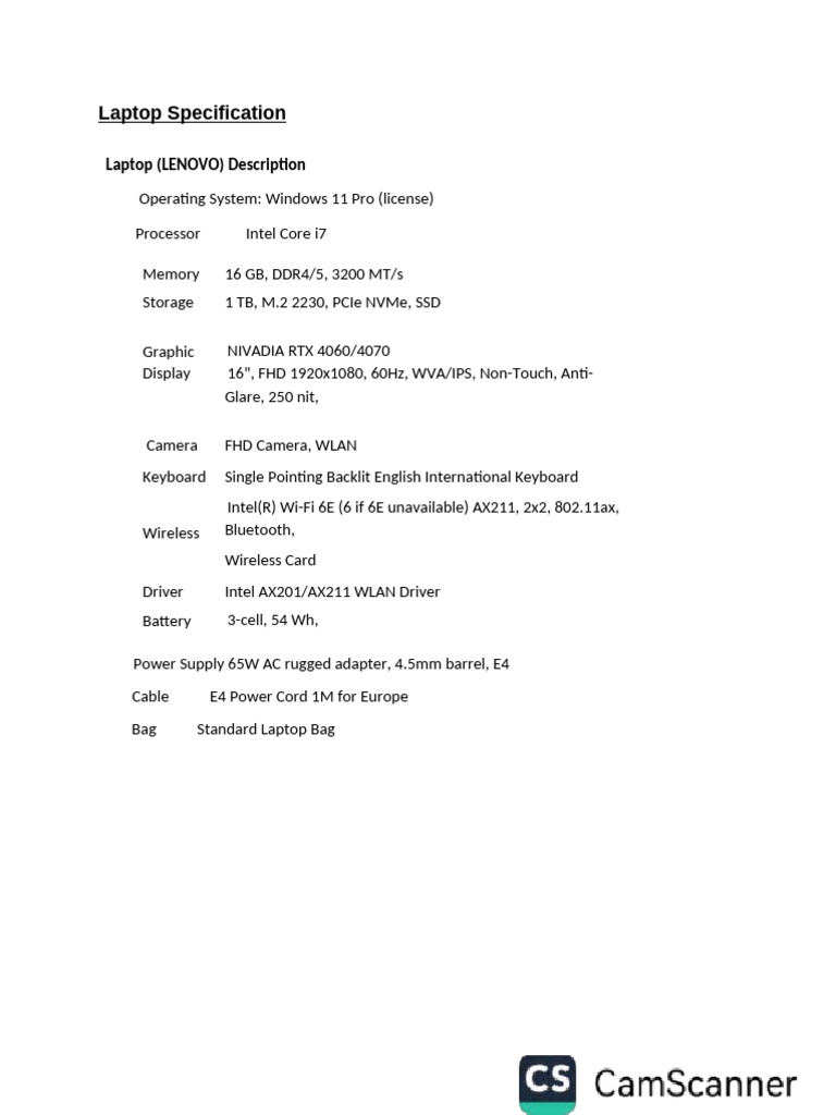 Laptop Spec v2 | PDF