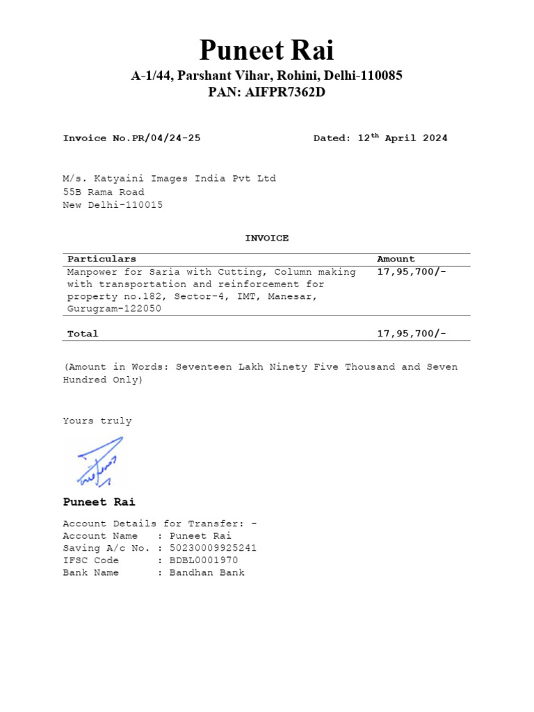 Puneet Rai Bill | PDF