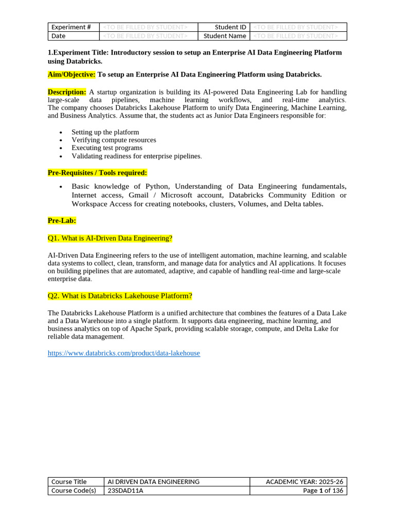 SKILL 1 Introductory Session To Setup An Enterprise AI Data Engineering ...