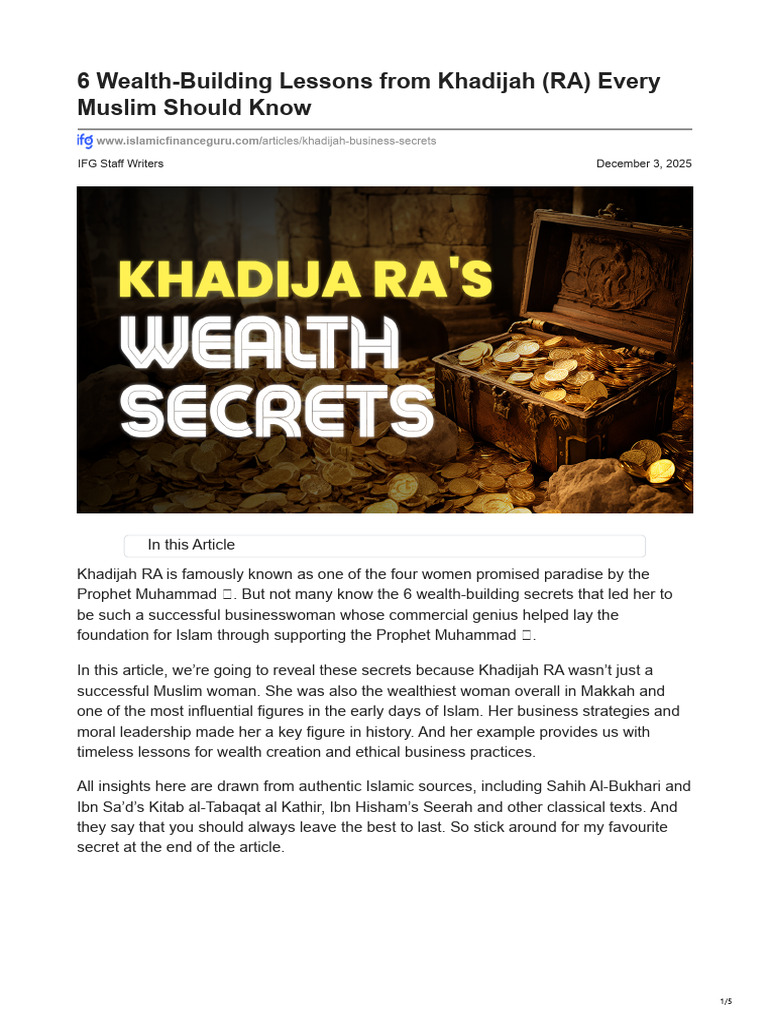 6 Wealth-Building Lessons From Khadijah (RA) Every Muslim Should Know ...