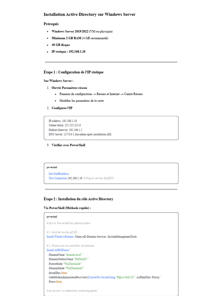 Installation Active Directory Sur Windows Server | PDF | Active ...