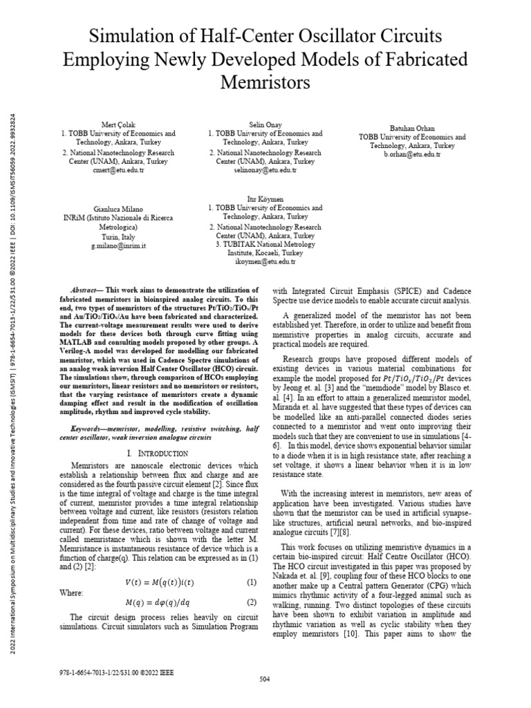 Simulation of Half-Center Oscillator Circuits Employing Newly Developed ...