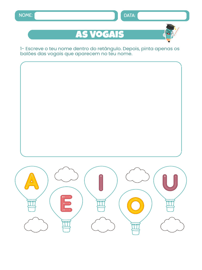 Folha de Atividade Brincando Com Vogais Infantil Verde | PDF