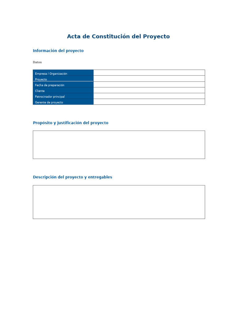 Plantilla Acta de Constitución Proyecto | PDF