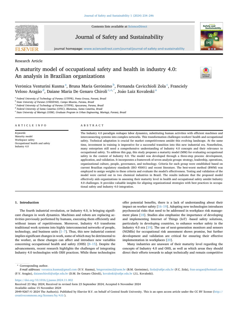 01 - A Maturity Model of Occupational Safety and Health in Industry 4.0 ...