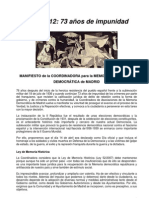 Manifiesto de la  Coordinadora para la Memoria Histórica y Democrática de Madrid