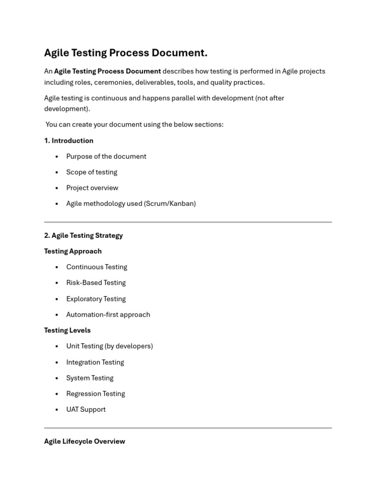 Agile Testing Process Document (Day 22) Q1 | PDF | Agile Software ...