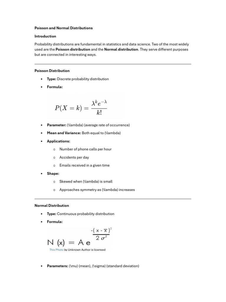 Poisson and Normal Distributions Poisson Distribution Normal ...