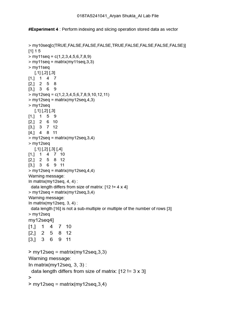 Experiment 4 (0187AS241041) | PDF | Linear Algebra | Algebra
