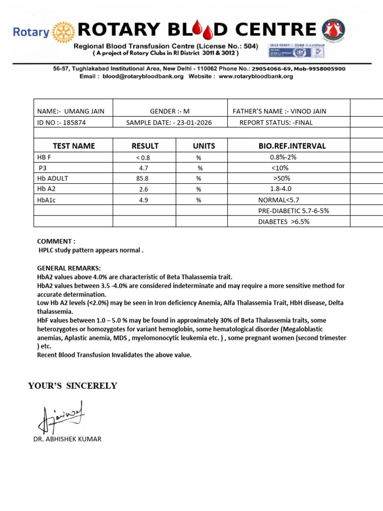 Thalassemia Report 185874 | PDF