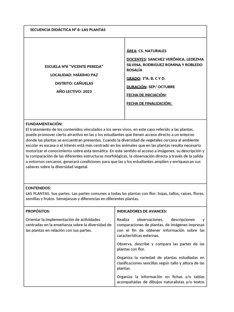 Secuencia Didáctica Las Plantas | PDF | Tallo de la planta | Hoja