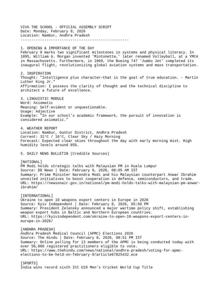 VIVA Assembly Script Monday, February 9, 2026 | PDF