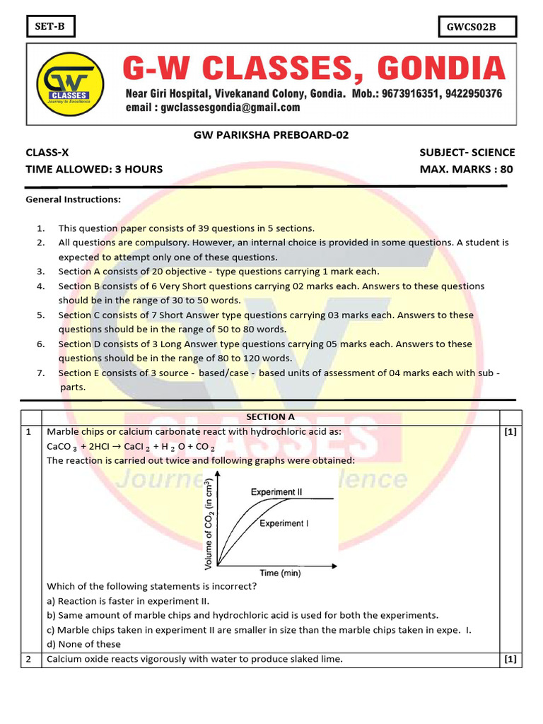 GW Pariksha 02 Set B | PDF | Chemical Reactions | Chemical Substances