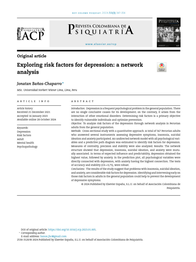 Exploring Risk Factors For Depression - A Network Analysis | PDF ...