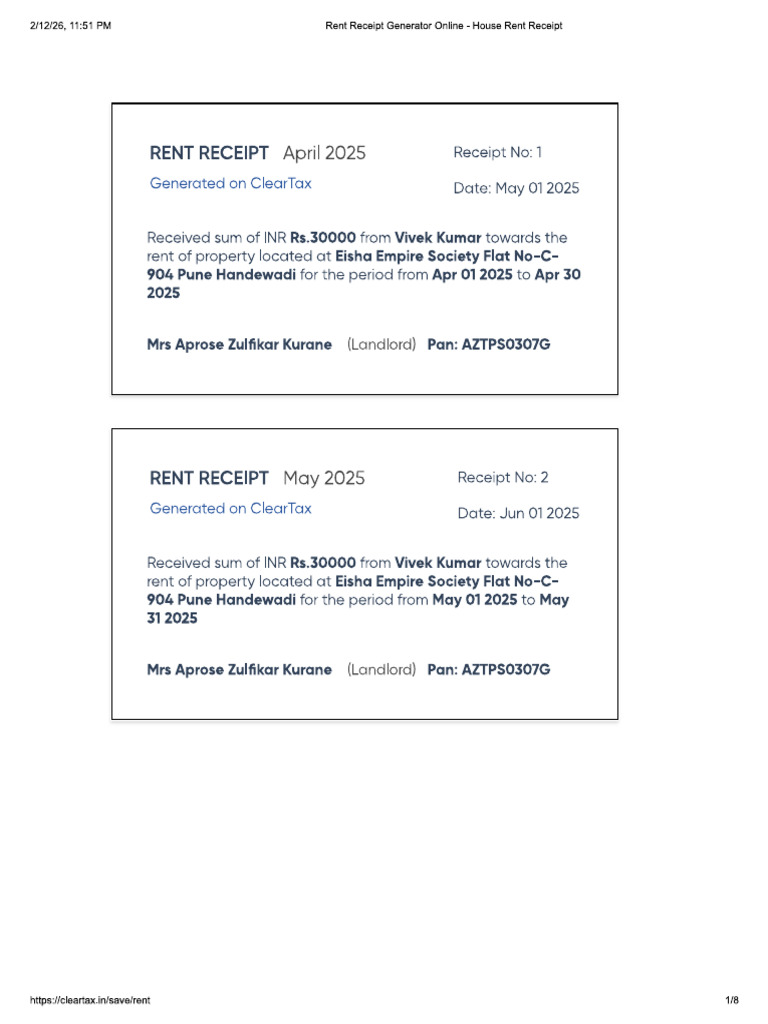 Rent Receipt | PDF