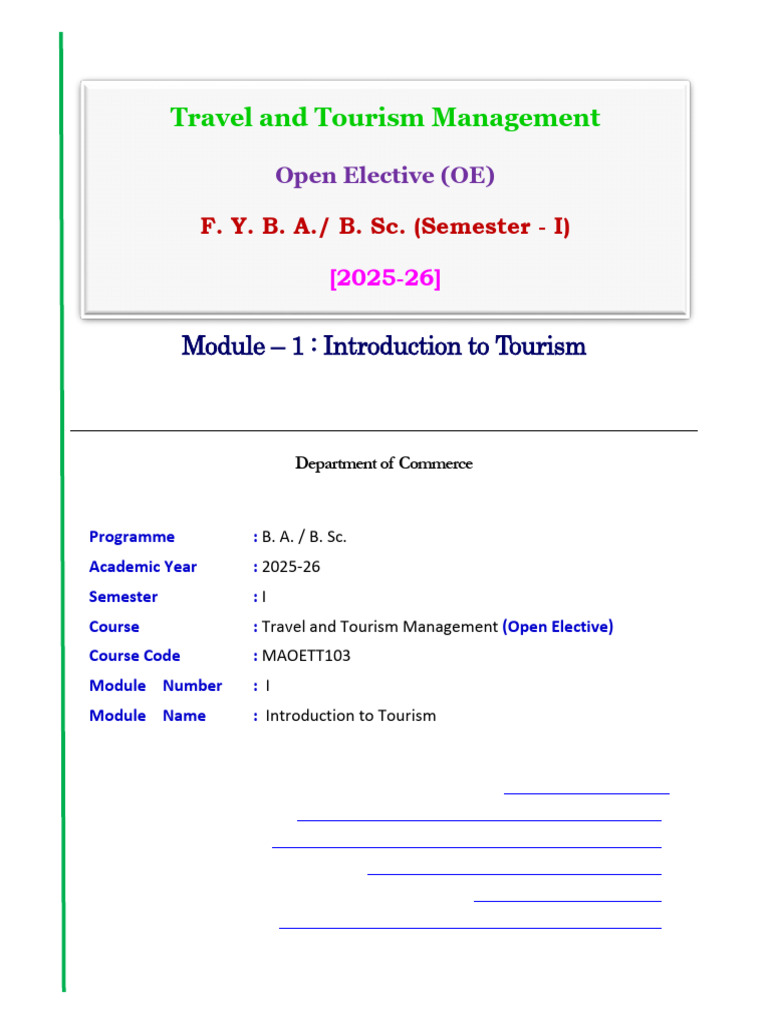 Module - 1 Introduction To Tourism | PDF | Tourism | Motivation