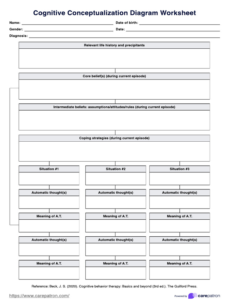 Cognitive Conceptualization Diagram Worksheet | PDF