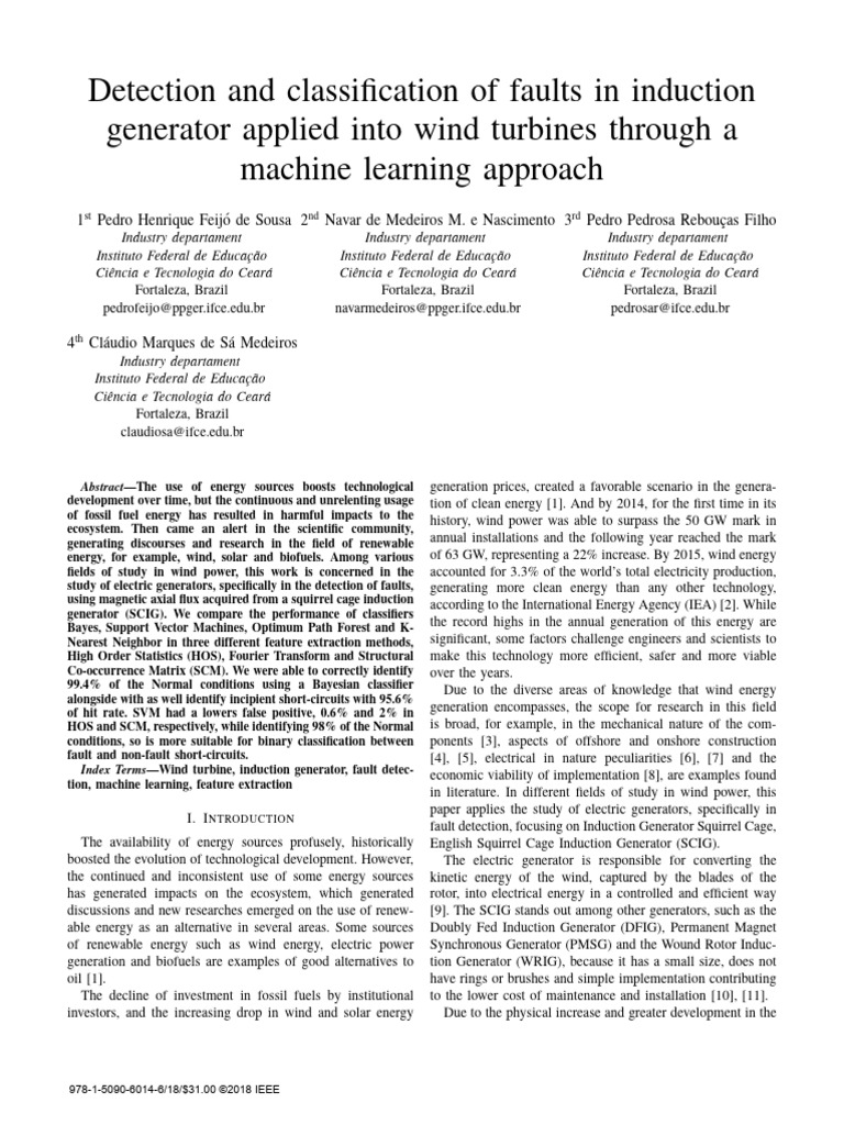 Detection and Classification of Faults in Induction Generator Applied ...