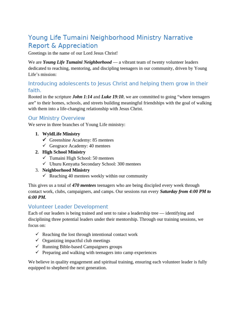 Narrative Report & Appreciation | PDF | Mentorship | Jesus